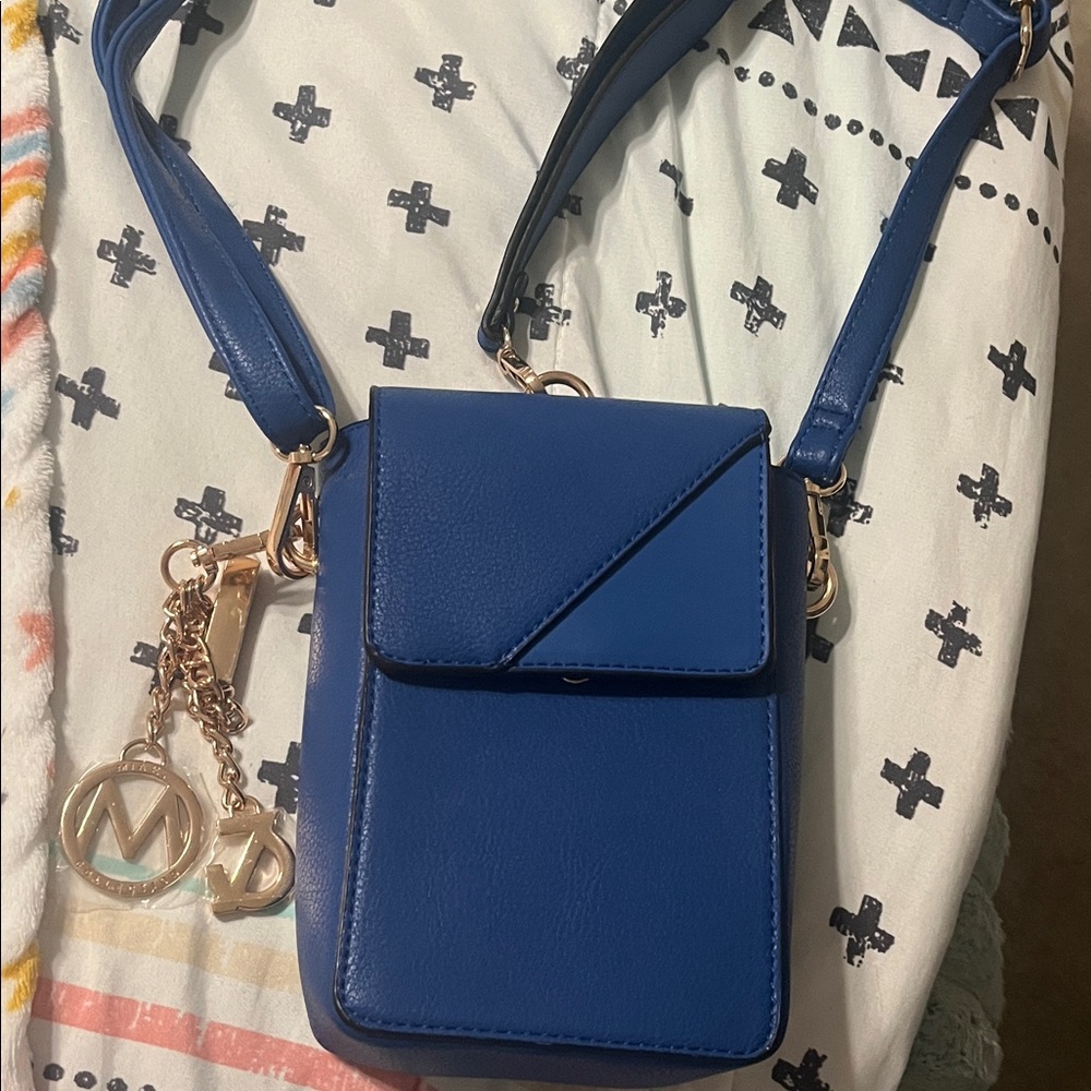 MKM Designs Royal Blue Crossbody Bag with Gold Accents Never used